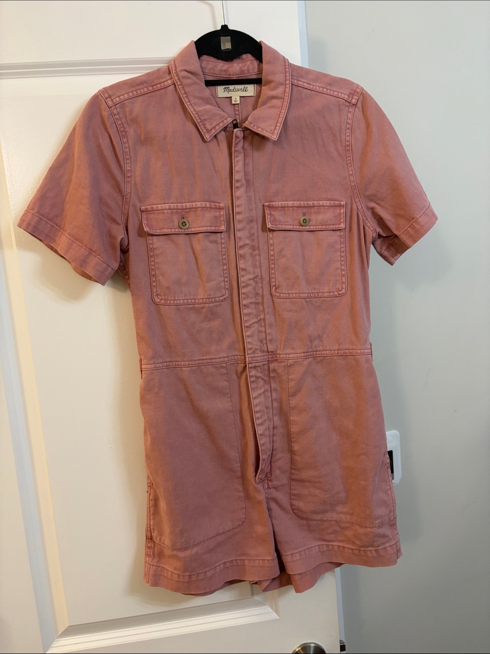 Madewell Short-Sleeve Utility Romper — Dusty Rose Pink